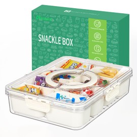 Divided Serving Tray with Lid and Handle, Clear Snackle Box Container, Portable Big Snack Charcuterie Container, 8 Compartments, Sturdy & Airtight, for Picnic