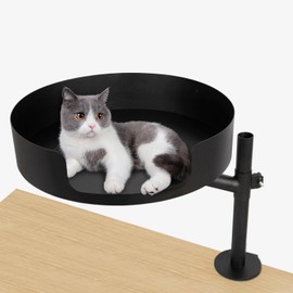 H & A Adjustable Cat Desk Bed - 360° Rotating Elevated Perch with Sisal Pad, Modern Desk-Mounted Cat Furniture for Home Office & Indoor Comfort