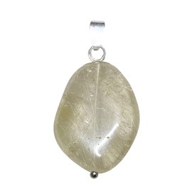 KRIO 1 x Rutile Quartz Worry Stone Pendant with Silver Eyelet, Size M (Rutil Quartz 7), Stone, Rutile Quartz 7