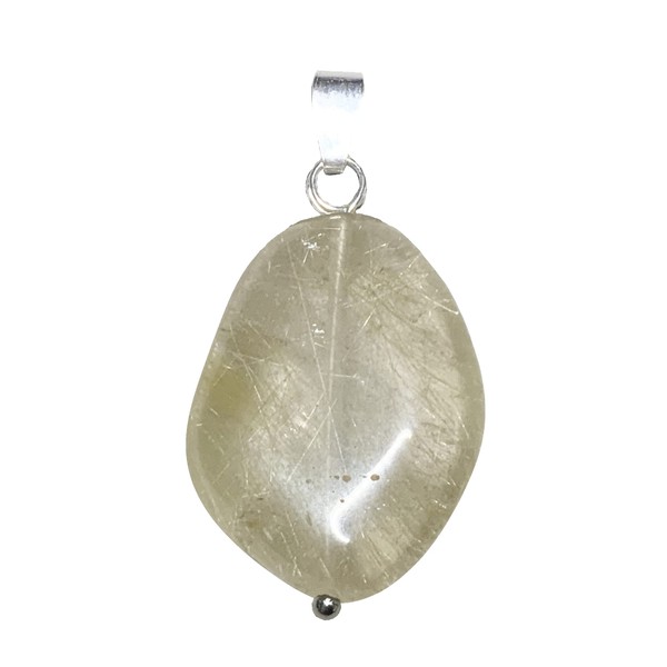 KRIO 1 x Rutile Quartz Worry Stone Pendant with Silver