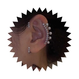 Vacaonio Boho Pearl Ear Cuff Earrings Pearl Ear Climber Earring Pearl Ear Crawler Earring Pearl Rhinestone Earring Silver Cz Ear Wrap Earring Jewelry for Women(Left)