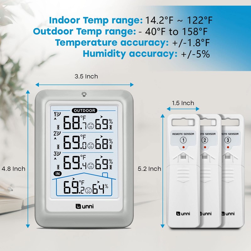 Indoor Outdoor Thermometer Wireless, 4.5 Inch Display Digital Hygrometer Thermometer