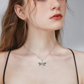 HUKKUN Dragonfly Pendant Necklaces 925 Sterling Silver Dragonfly Necklace Jewellery Gifts For Women