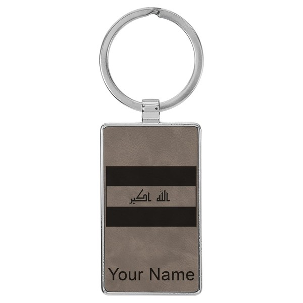 Rectangle Keychain, Flag of Iraq, Personalized Engraving Included (Metal Frame,