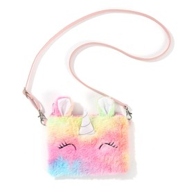 MINGSEECESS Kids Wallet Girls Fluffy Crossbody Purse Cute Fuzzy Bag Tie Dye Shoulder bag Zipper Coin Purse