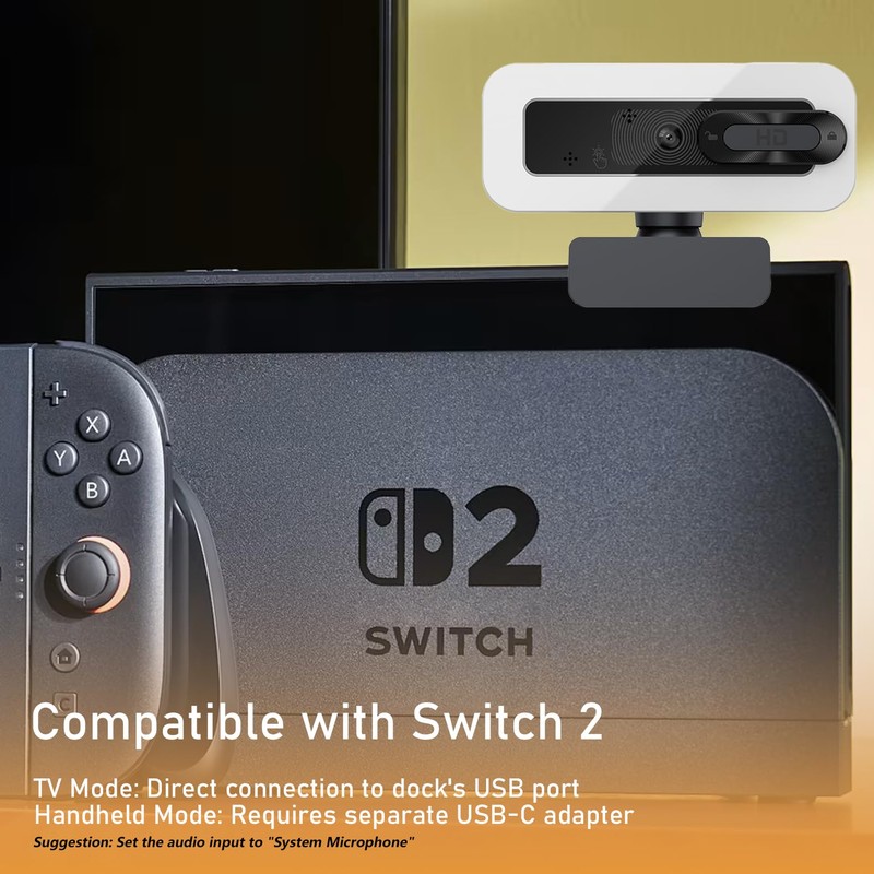 2K Autofocus Webcam, USB Camera for Switch 2/ PC -