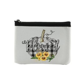 Pumpkin Check Blessed Coin Purse Wallet Pouch For Women | Small Card Change Bag With Zipper | Mini Travel Purse For ID Case | Makeup Card Novelty Bag