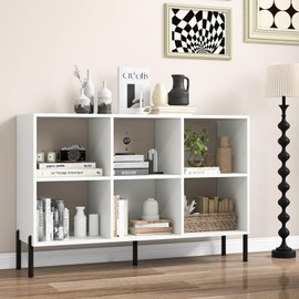 IFANNY 6 Cube Bookcase, Wood Storage Organizer with 5 Metal Legs, Bookshelf with Storage, Cubical Storage Shelf, Wooden Book Shelf, Display Shelves for Bedroom, Living Room, Entryway (White)