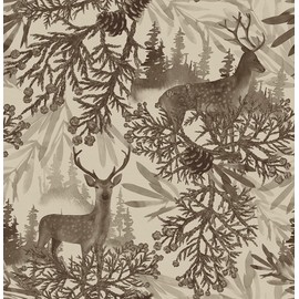 MuralPeel Boho Animals Forest Deer Vintage Pine Tree Leaf Peel and Stick Wallpaper Self Adhesive Removable Easy Peel Off Contact Paper Stick on Wall Paper for Bedroom Cabinet Renter Friendly