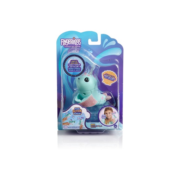 WowWee Fingerlings Light Up Narwhal - Nikki (Turquoise) - Friendly Interactive Toy