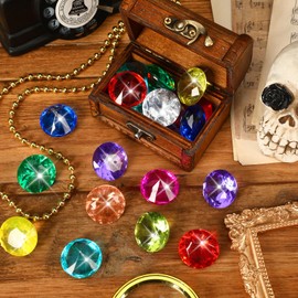 MARFOREVER Diving Gem Pool Toys, 15 Colorful Diamond Treasure with Wooden Treasure Chest Pirate Box Sinking Diving Gems Set Summer Crystals Treasure for Swimming Training Gifts Boys Girls Pool Toys