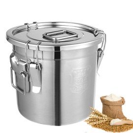 YinCukiEle 3.17Gal/12L Stainless Steel Airtight Canister, Airtight Food Storage Container with Lid and Lock Clips, 304 Stainless Steel Bucket for Rice, Flour, Grain, Coffee Bean