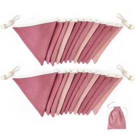 2Pack Dusty Pink Bunting Banner Nursery Garland Blush Pink Double Sided Fabric Triangle Flags Pennant Streamers for Kids Girls Birthday Wedding Bridal Baby Shower Boho Baby's Room Party Decorations