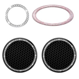 HOKTI Bling Crystal Car Cup Holder Coaster Engine Start Stop Button Cover Compatible with KIA K2 K3 K5 KX VQ Rio Shiny Diamond Car Logo Emblem Sticker Interior Accessories Set,Pink