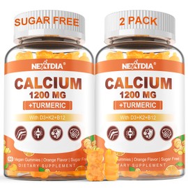 Nextdia Calcium 1200 mg with Vitamin D3 Gummies - Calcium + Turmeric Supplement for Women and Men with Vitamin K2 B12 - Support Bone & Muscle - Sugar Free - Vegan (120 Count)