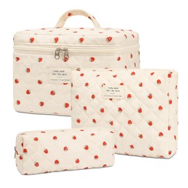 Honitty - Bolsa de maquillaje acolchada, bolsa de maquillaje floral grande, bolsa de maquillaje para mujer, bolsa de aseo de viaje de flores
