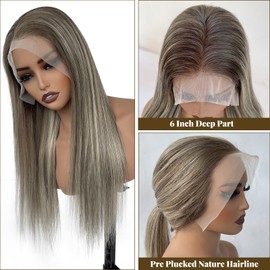 20 Inch Ombre Ash Brown Wigs Human Hair 13x6 HD Straight Lace Front Wigs Human Hair Brown to 613 Blonde with Dark Brown Roots Pre Plucked Glueless 180% Density Highlights Human Hair Wig for Women