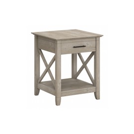 Bush Home End Table with Drawer, Nightstand with Storage, Living Room and Bedroom Furniture, Key West Collection, Washed Gray