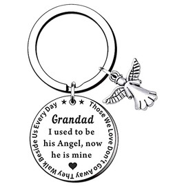 TTOVEN Grandad Memorial Keyring Smpathy Gift Loss of Grandad Funeral Gifts from Granddaughter Grandson I Used to Be His Angel Now he's Mine Keyring (Grandad)