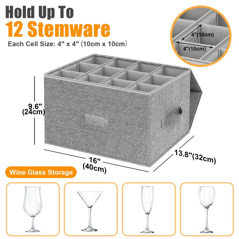 Kukikan Wine Glass Storage Box 1-Pack, Stemware Container Cases, Stackable
