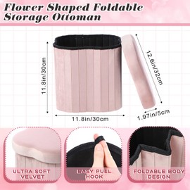 Qinyoung 2 Pcs Storage Ottoman Flower Shaped Foot Stools Foldable Velvet Storage Box Footrest Small Ottoman Seat with Folding Vanity Stool for Dorm Home 12. 6 x 12. 6 x 12. 6 Inch(Pink)