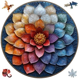 Qiuenisray Wooden Puzzles for Adults 500 Pieces, Mandala Flower Jigsaw Puzzles, Home Wall Decor, FSC Certified Unique Plant Shaped Puzzles, Christmas Puzzles Gift for Girl Woman 16.7x16.7 in