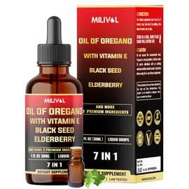 MILIVOL 7in1 Liquid Oregano Drops with Black Seed, Elderberry, Turmeric, Ginger & Ceylon Cinnamon – Immune & Digestive Support – 1 FL Oz – 30 Days