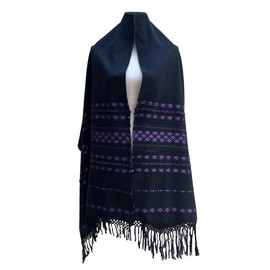 Rebozo para mujer 100% Algodón Artesanía Mexicana de 190 x 66 cm Hecho en Telar Chal Negro con diferentes colores bordados (Negro con Morado)