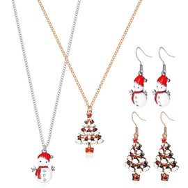 TOYANDONA 6PCS Christmas Tree Earrings and Christmas Tree Necklace for Women, Rhinestone Dangle Earrings and Necklace Xmas Jewellery Presents Christmas Jewellery Earrings for Women Girls