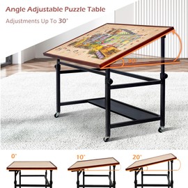 Lavievert 1500 Piece Tilting Puzzle Table with Legs, Angle & Height Adjustable Puzzle Board Easel with Cover & Storage, Portable Wooden Jigsaw Table with 4 Wheels & Non-Slip Tabletop for Adults