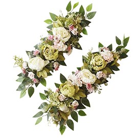 Paquete de 2 flores de arco de boda, guirnalda de peonías artificiales de 25.6 pulgadas con hojas verdes, arreglo floral para centros de mesa de corazón, ceremonias, telón de fondo de recepción (verde)