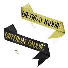 KVZVK 2Pcs Birthday Baddie Sash Decorations,Soft Glitter Birthday Sash Party Accessories for Women Men Girls Supplies