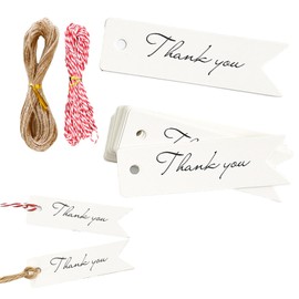 100 Pcs Thank You Gift Tags,White Thank You Tags with String,Paper Tag for DIY Craft Making Wedding Valentine's Favours