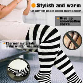 Sps ssion Plus Size Women Thigh High Socks for Thick Thighs Long Striped Warm Over the Knee Socks Thick Wide Warmers - Black and white