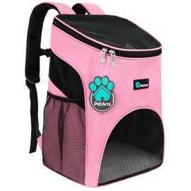 PetAmi Small Dogs and Cat Backpack Carrier, Airline Approved Pet Backpack Carrier, Ventilated, Safety Strap, Buckle Support Designed for Hiking Travel Camping Outdoor (Pink)