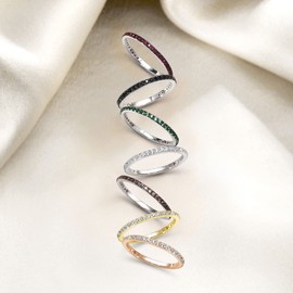 Santuzza 925 Sterling Silver Stackable Ring White Cubic Zirconia Engagement Wedding Band Stacking Ring for Women (9, Yellow Gold Palted)