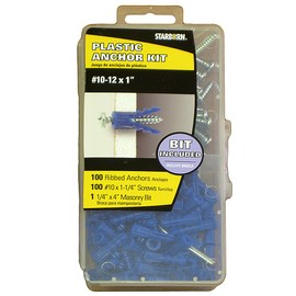 Plastic Anchor Kit #10-12 X 1'' with Masonry Bit & #10 X 1-1/4'' Screws.