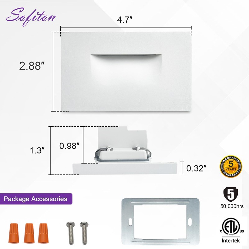 Sofiton 4-Pack Horizontal LED Step Lights, Color Adjustable (2700K-5000K), IP65
