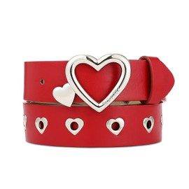 RISANTRY Red Heart Belts for Women Fashion, Ladies Dress Belts for Women Dressy, Red Leather Belts for Womens Jeans