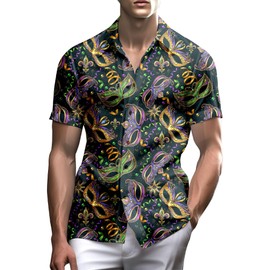 Stazary Mardi Gras Shirts for Men Button Up Shirts,Mens Neon Shirt Hawaiian Shirt for Men,Mens Beach Shirts Neon Clothes
