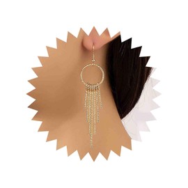 TseenYi Long Chain Tassel Earrings Long Tassel Dangle Earrings Gold Chandelier Drop Chain Earrings Circle Dangle Hook Earrings Bar Dangle Fringe Earrings