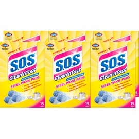 S.O.S Clean ‘n Toss Steel Wool Soap Pads, 15 Count, Pack of 6