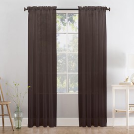 Megachest a pair of 3+7cm slot top sheer lucy voile curtain with tie backs 31 colors 10 sizes(dark brown, 56" wideX72 drop(W142cmXH183cm))