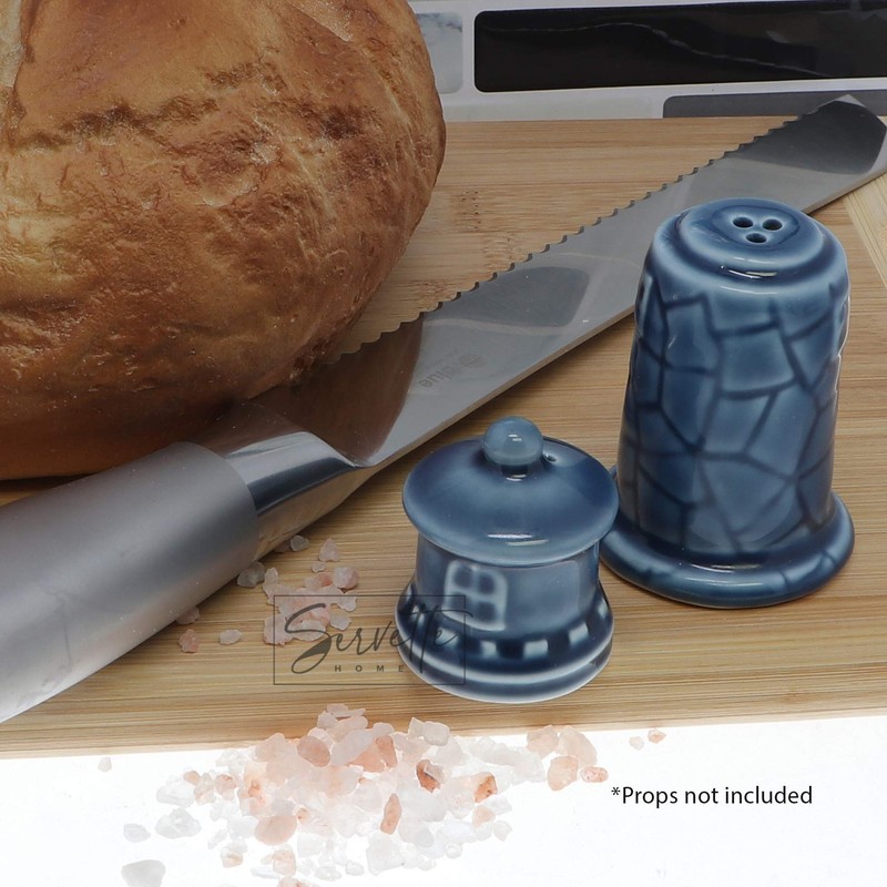 Ceramic Novelty Salt and Pepper Shaker Set - Blue Lighthouse