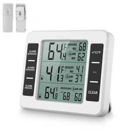 Wireless Digital Acoustic Alarm Fridge Thermometer, Fridge Thermometer, Indoor Outdoor Thermometer with 2-Piece Sensor Min/Max LCD Display for Home, Restaurants, Bars