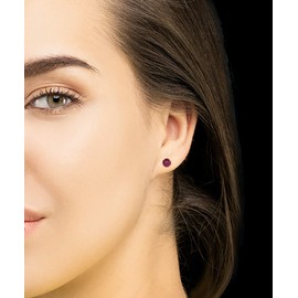 Femme Luxe Ruby Birthstone Solitaire Stud Earrings in 14K Yellow Gold.
