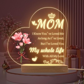 QpenguinBabies Mum Birthday Gifts,Mothers Day Gifts,Gifts for Mum Acrylic Night Light,Mum Birthday Gifts Night Light,Gifts for Mum from Daughter Son,3D Lamp LED Night Ligh (Heart Shaped)