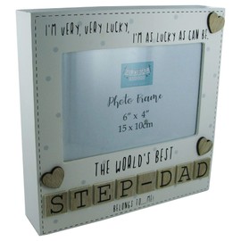 Photo Frame The Worlds Best Step Dad Tile Art Fathers Day Gift Wood Cream 6x4"