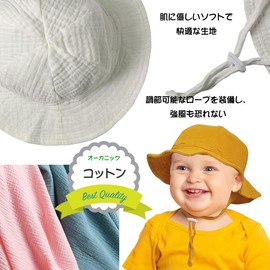 [RUNQIU] 【Cotton Baby Hat】Perfect for sunscreen! Flower pattern kids sun hat with adjustable drawstring, breathable, soft folding design, boys and girls will love kids hat, white