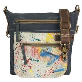 Sunsa Women's Canvas & Leather Shoulder Bag with Multiple Compartments, Blue / Multi-Coloured